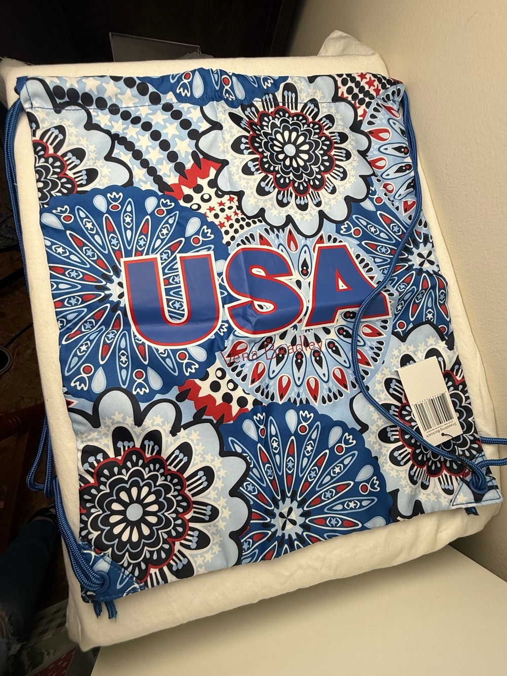 NWT Vera Bradley Fireworks Medallion Drawstring Backsack Red White And Blue Bag